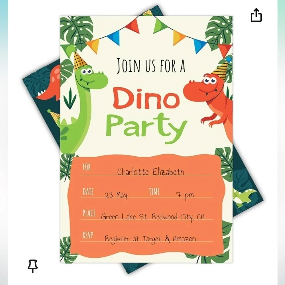 20 Pack Dino Party Dinosaur Invitations with Envelopes and Stickers